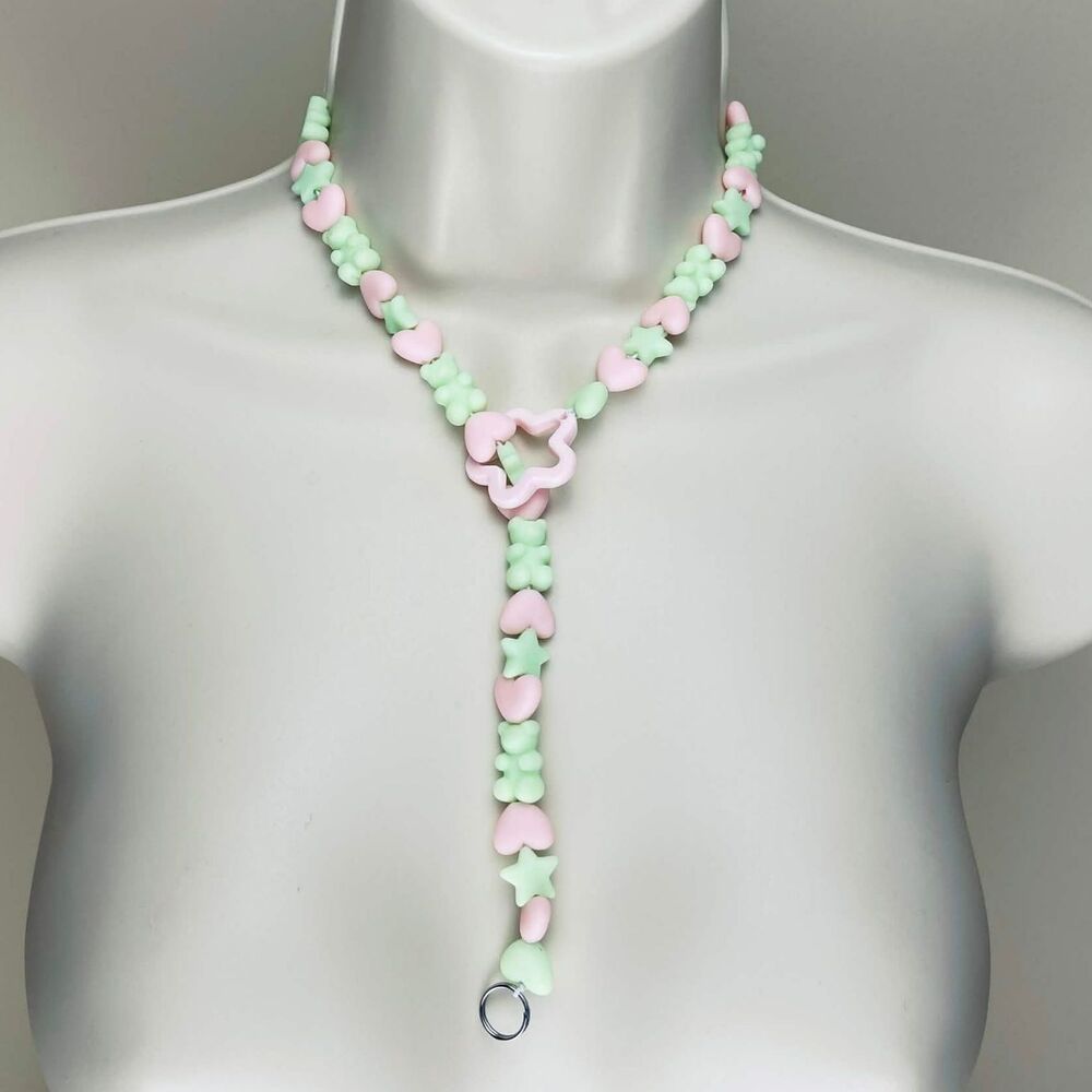 Rave 5pc Set necklace, bracelet, earrings, binky (Kandi strawberry Gummy Bear)